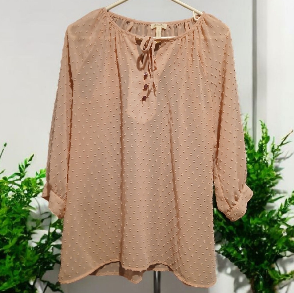 Matilda Jane Light Pink Textured Dot Small Flowy Peasant Romantic Blouse